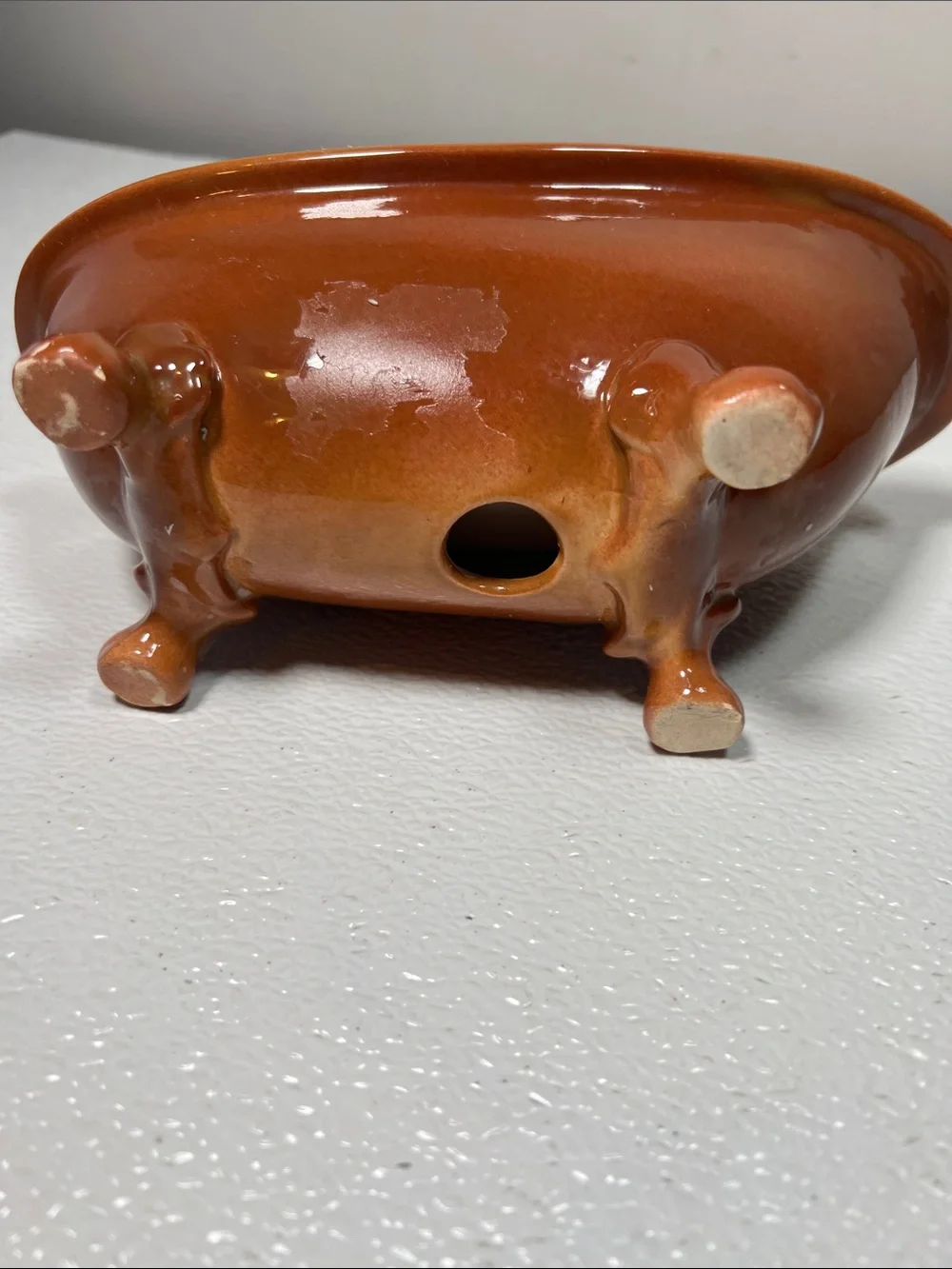 Vintage 70's Brown Glazed Pottery Footed Bathtub Soap Holder Bathroom Decor